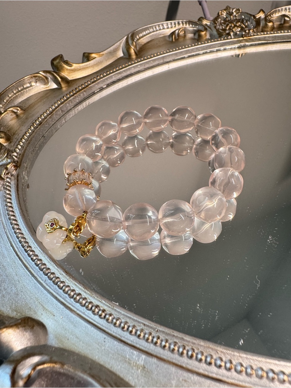 Premium Rose Quartz Pineapple-Cut Bracelet with Gold Accents